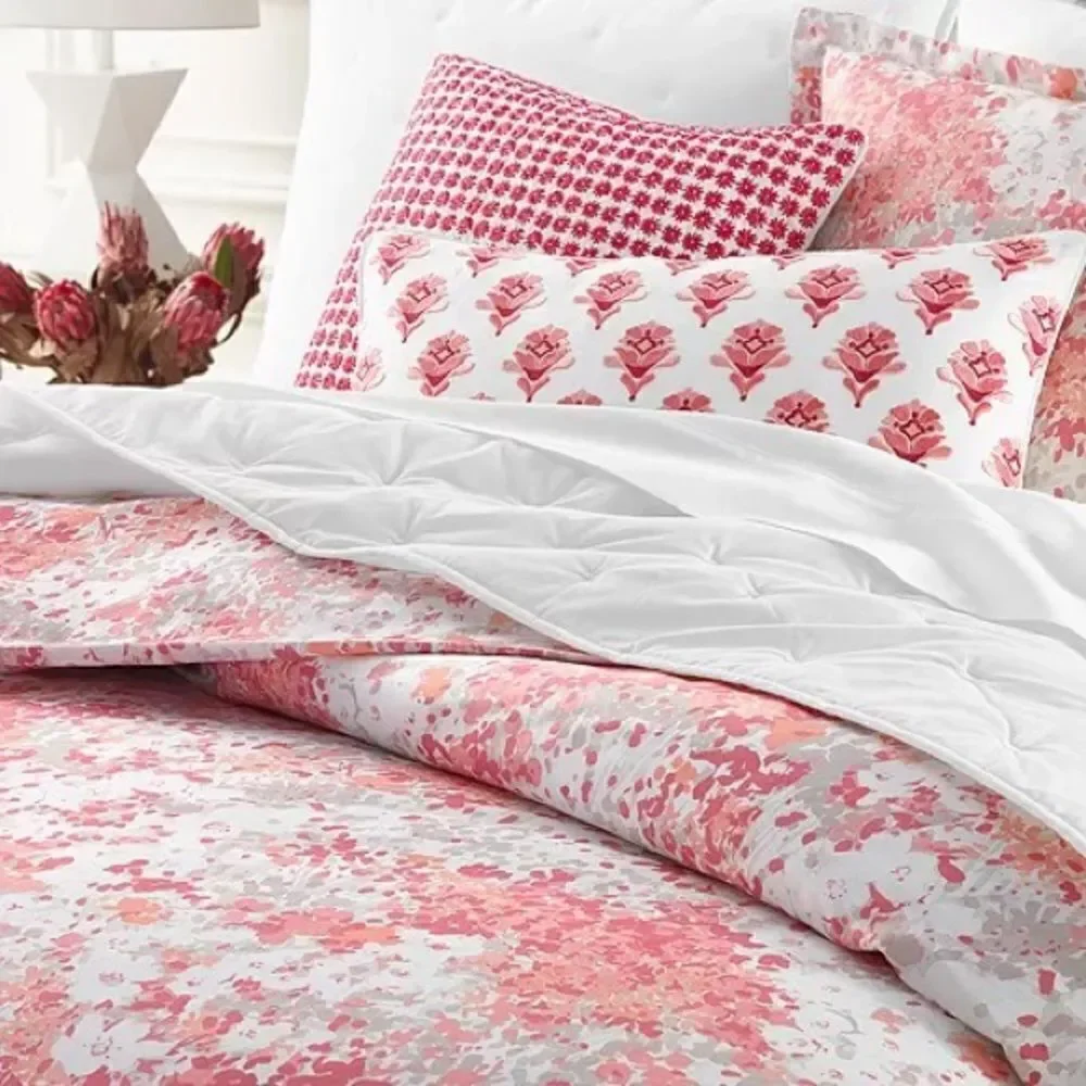 SKY Bloomingdale's Abstract Floral‎ Sunset Coral KING Comforter Cover Set